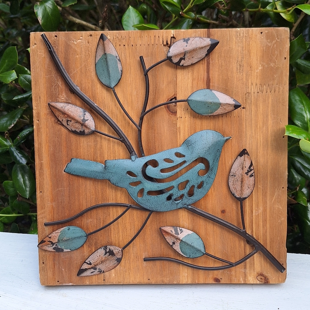 Bird Wall Hanging Decor Art Metal Wood Pictures Unique Wire Textured 3d Designs - Picture 3 of 17